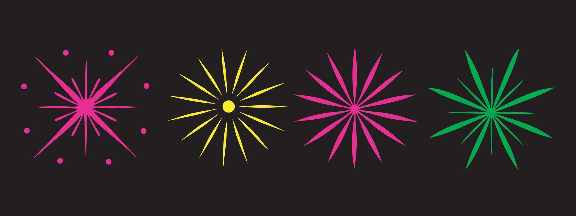 Colorful decorative line pattern designs with symmetrical bursts perfect for digital posters, cards, and branding vector