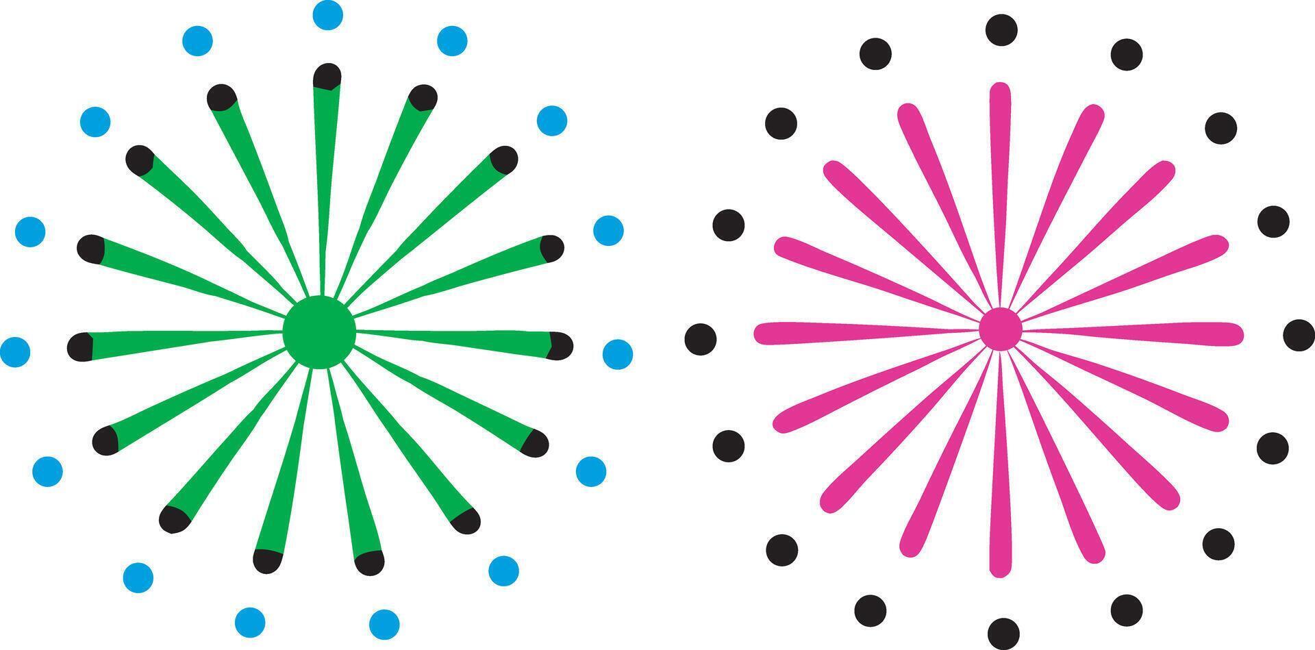 Minimalistic firework-inspired radial line patterns in black, blue, yellow, and purple for digital use and design ideas vector