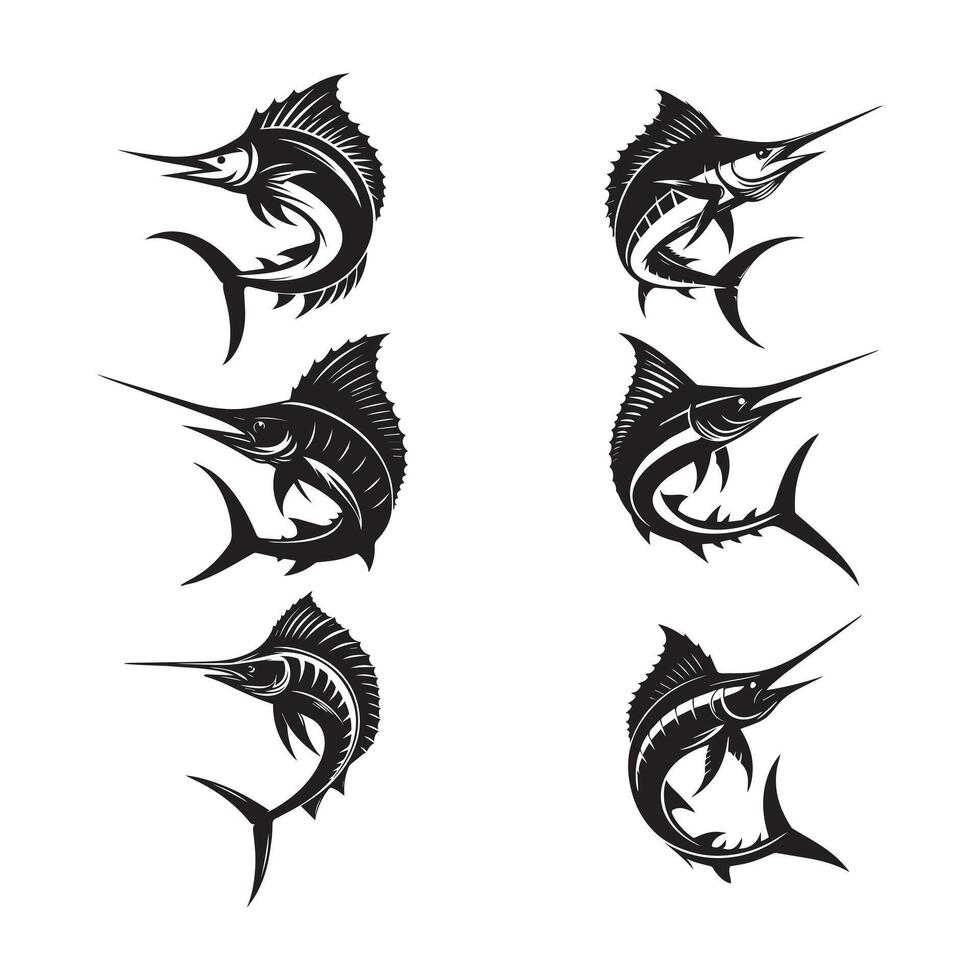 a set of four different marlin fish tattoos vector