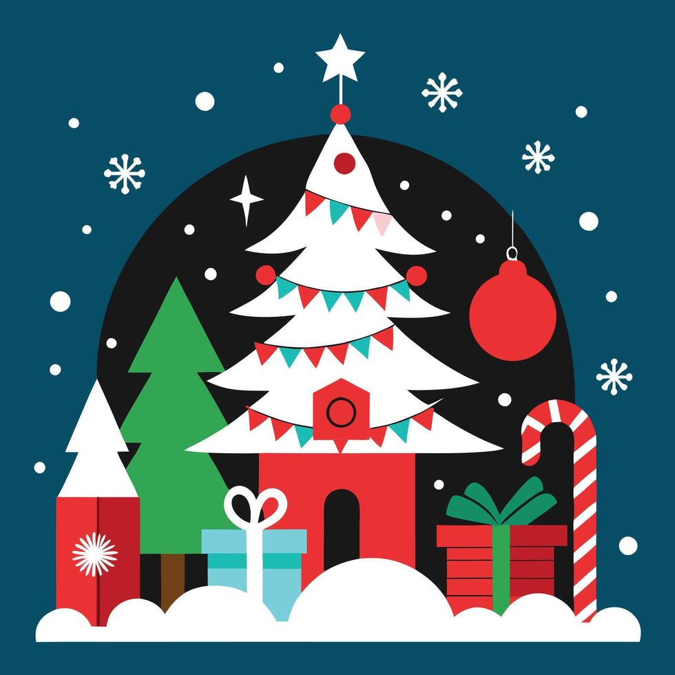 Christmas tree and presents on a blue background vector