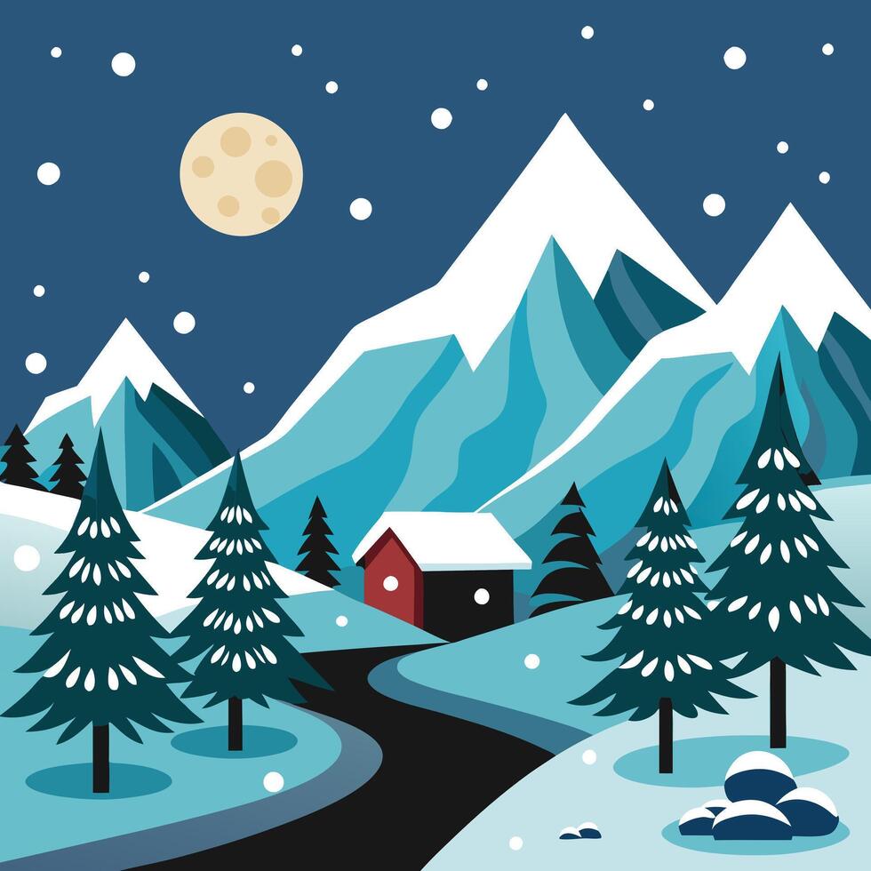 winter landscape with snow covered mountains and a road vector