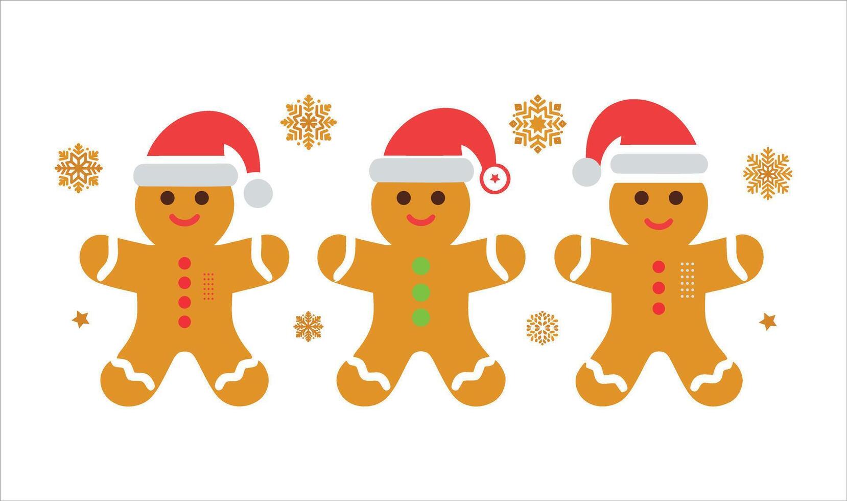 Set Of Gingerbread Men Wearing Christmas Hat Colorful Cute Illustration Icon vector