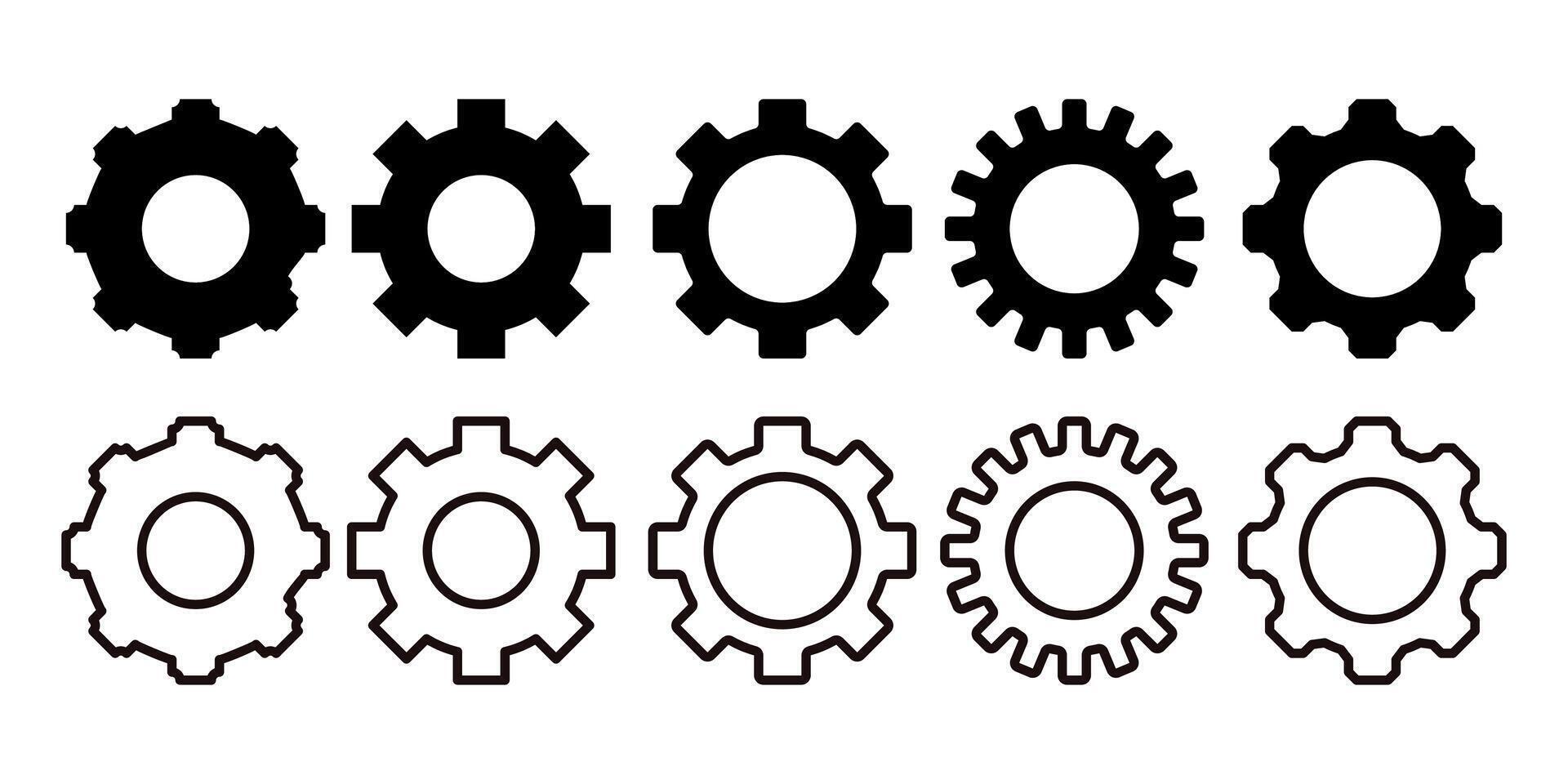 Set of black engine gear icons vector