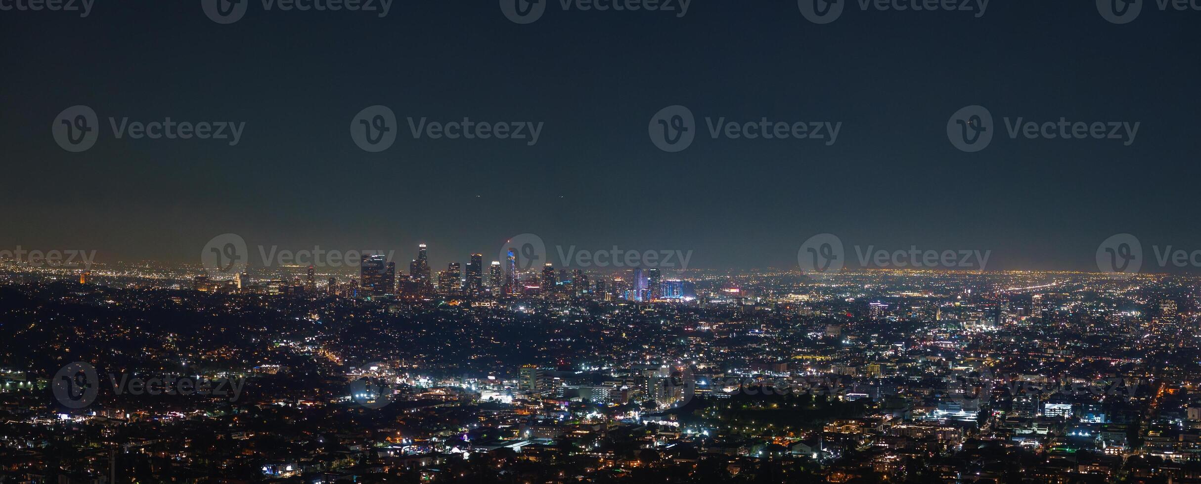 Nighttime View of Los Angeles Skyline with U.S. Bank Tower photo