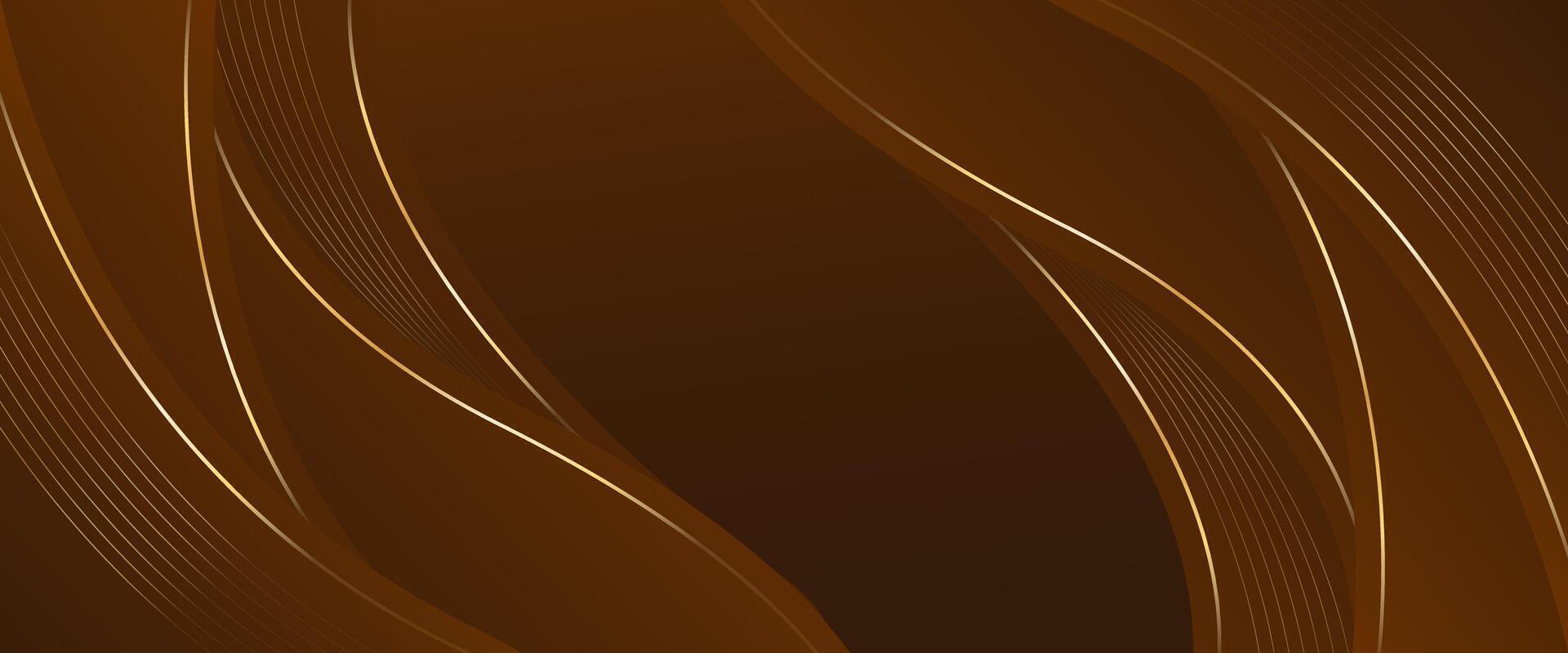 Dark brown Luxury banner background. Abstract wave background with gold lines vector