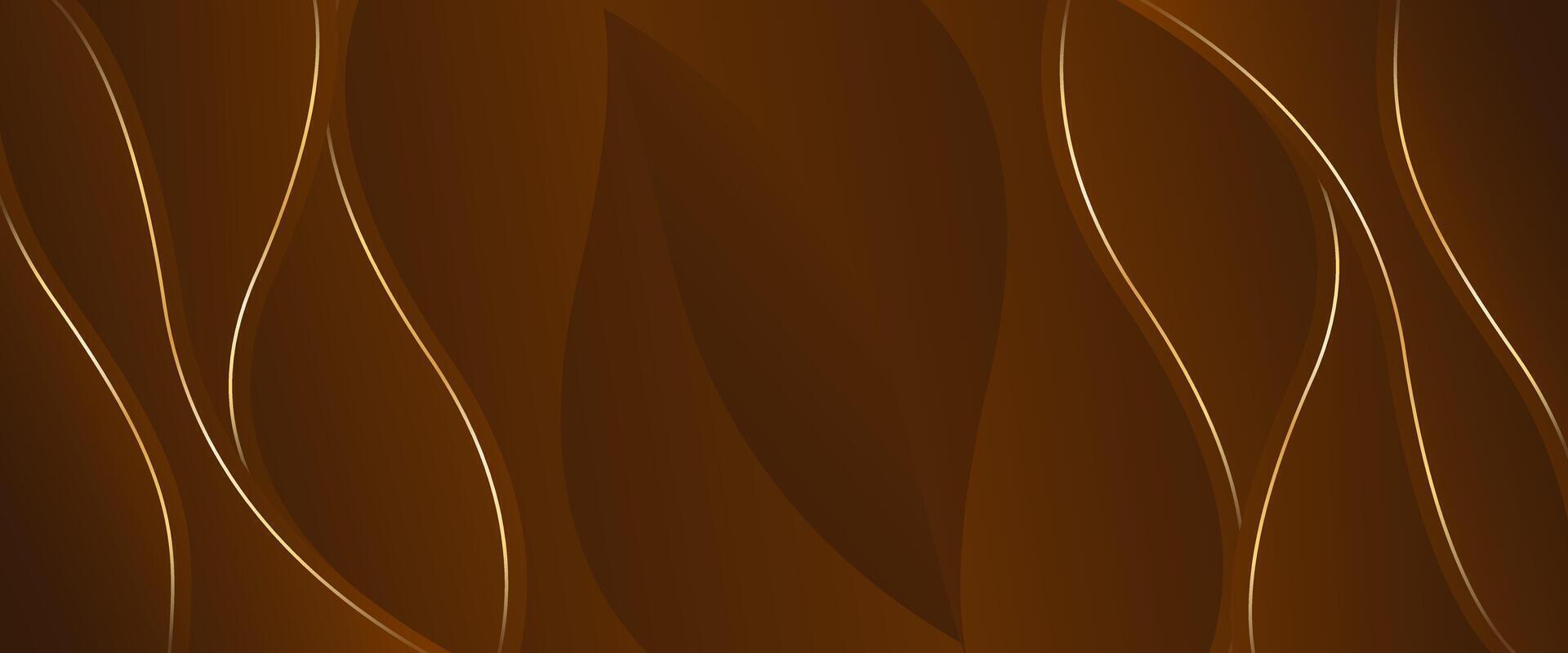 Abstract dark brown Luxury wave background with gold lines. Banner background design vector