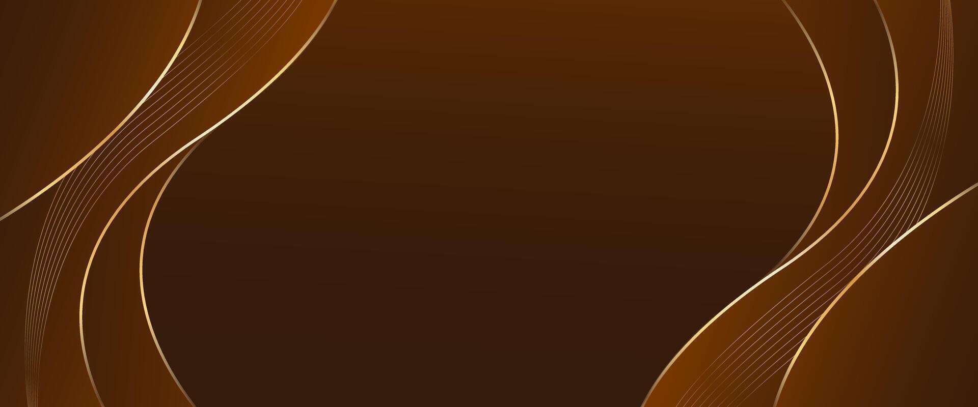 Abstract dark brown Luxury banner background with gold lines vector