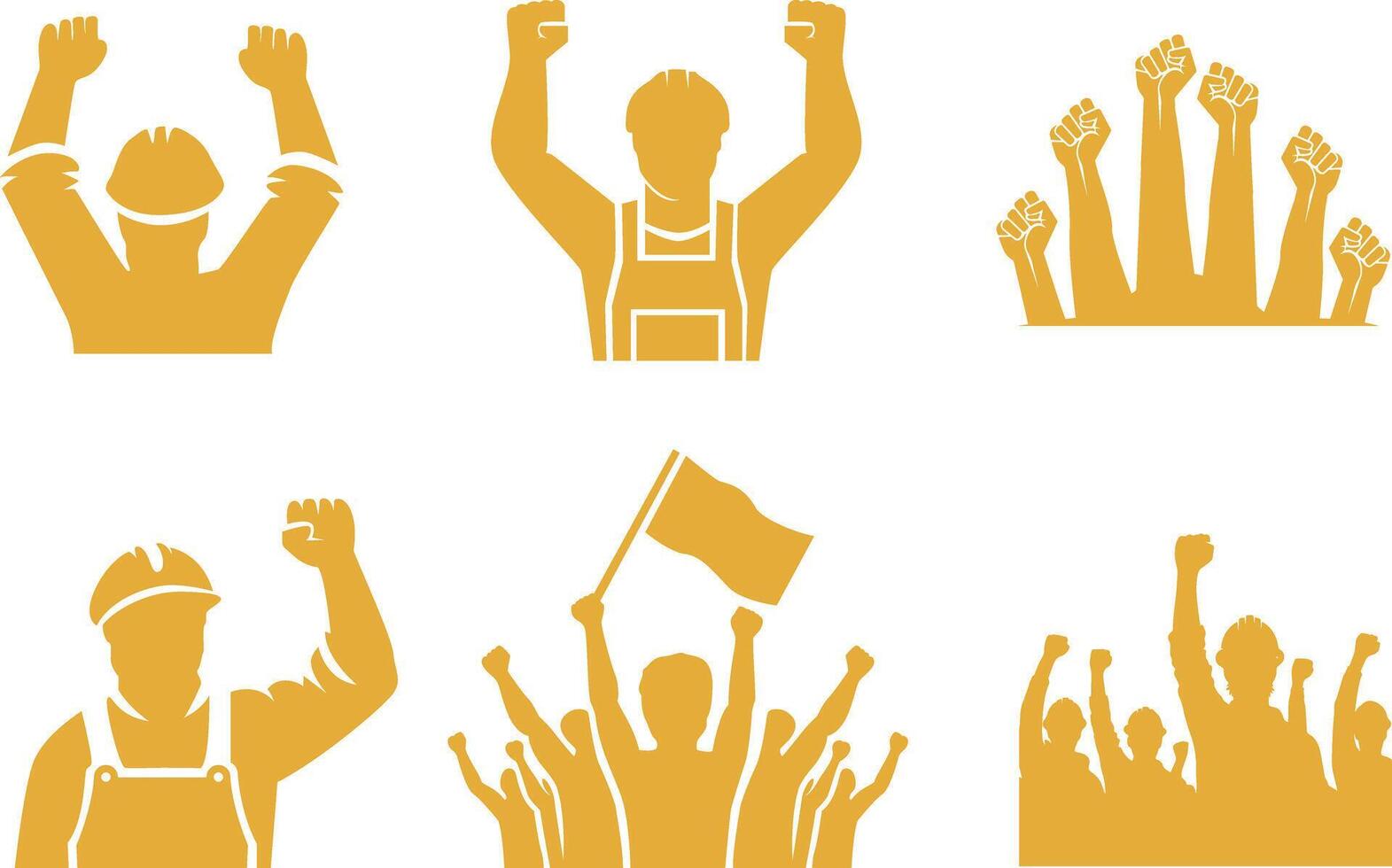 Labor Day concept background elements collection. Man with raise fist hand collection set. vector