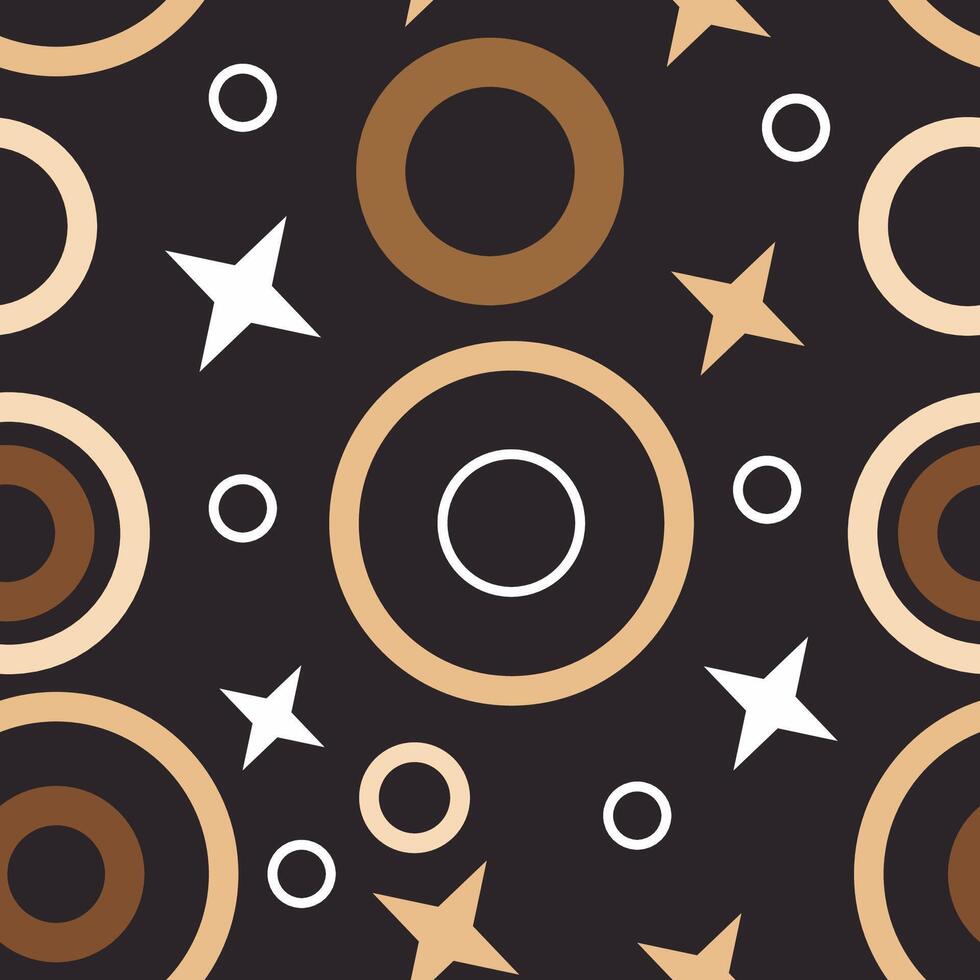 Seamless abstract pattern with circles and stars in brown colors.Seamless texture in coffee shades. vector