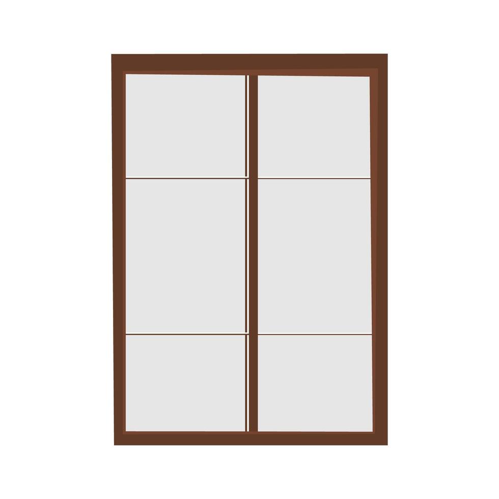 Window in flat style with brown frame on isolated white background. vector