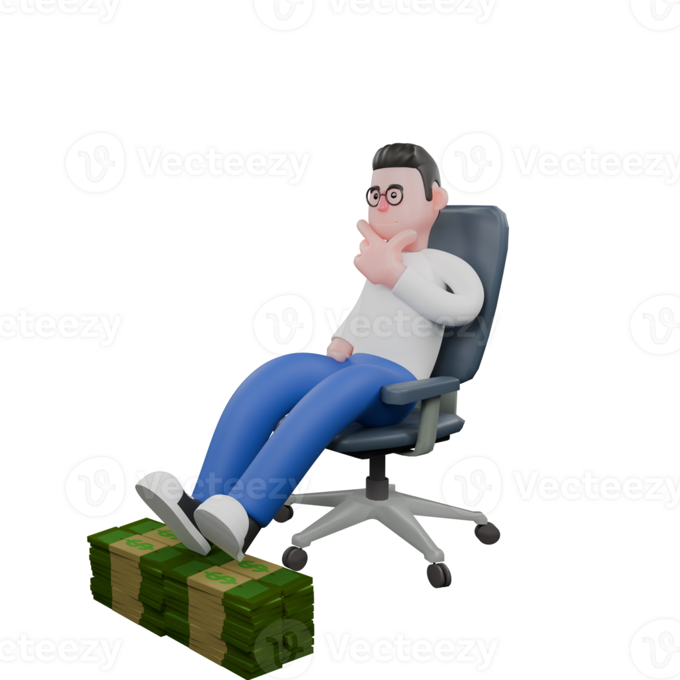 Professional Editing 3D Cartoon Model. A Male Editor stands with both hands on his hip, chest puffed out, head raised, expression full of confidence . Illustration Design png