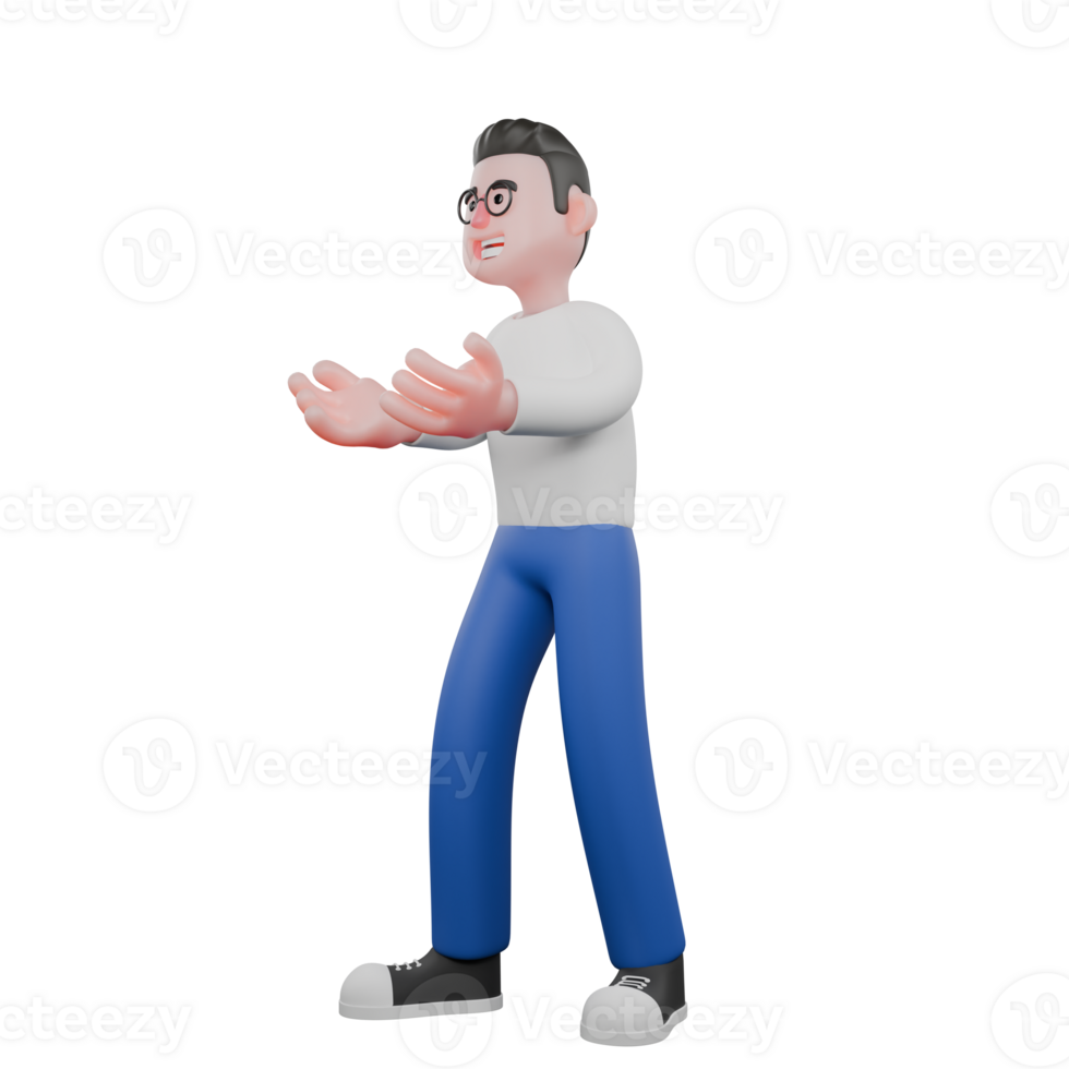 Cartoon Character 3D Model Editor Design. A Male Editor stands with his arms outstretched, friendly smile, expression full of friendliness. Professional Model png