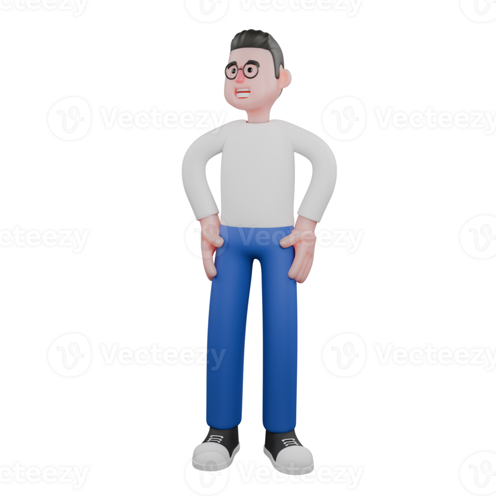 Cartoon Character 3D Model Editor Design. A male editor stands looking to the right with both hands on his waist. Illustration Design. png