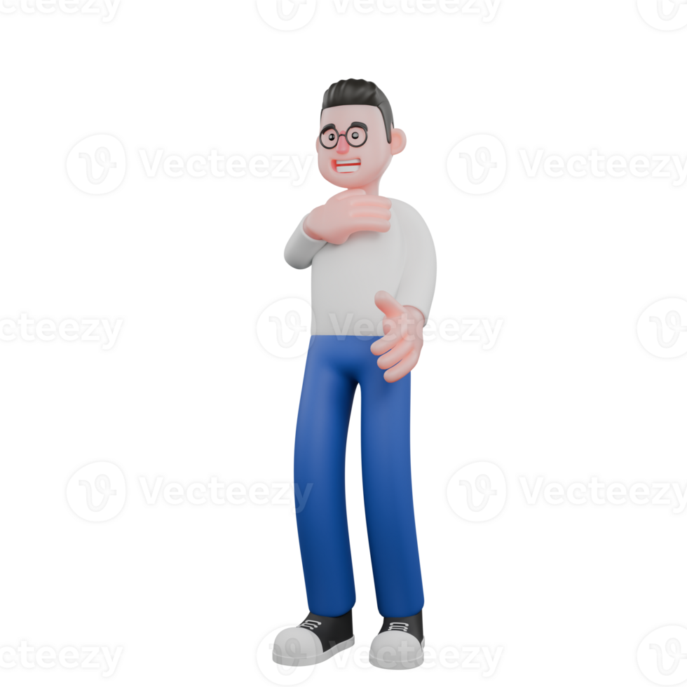 Editor in Cartoon Style 3D Model Illustration. A Male Editor stands with one hand on his chest, expression full of concern . Design Character png