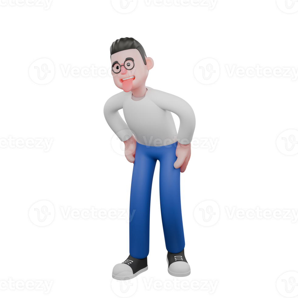 Editor in Cartoon Style 3D Model Illustration. A Male Editor stands with his hands on his waist, body slightly bent forward, mocking smile, cheeky expression . Design Character png