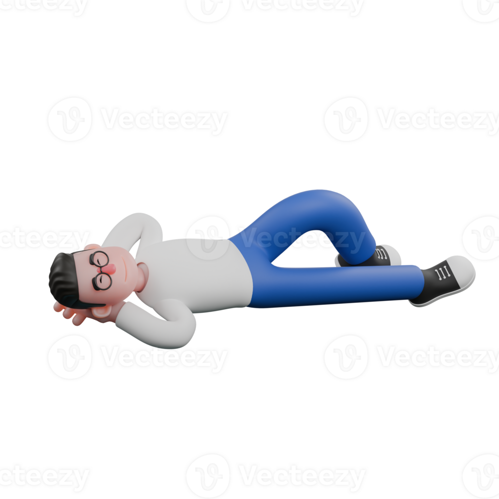 Cartoon Character 3D Model Editor Design. A male editor lies on the floor with both hands behind his fist. Illustration Design png