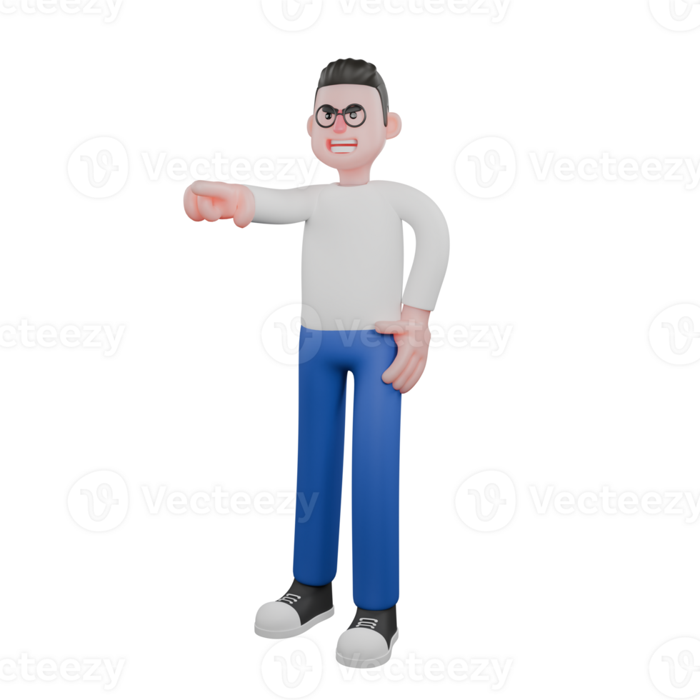 Professional Editing 3D Cartoon Model. A male editor stands with his left hand on his waist, and his right hand points forward. Illustration Design. png