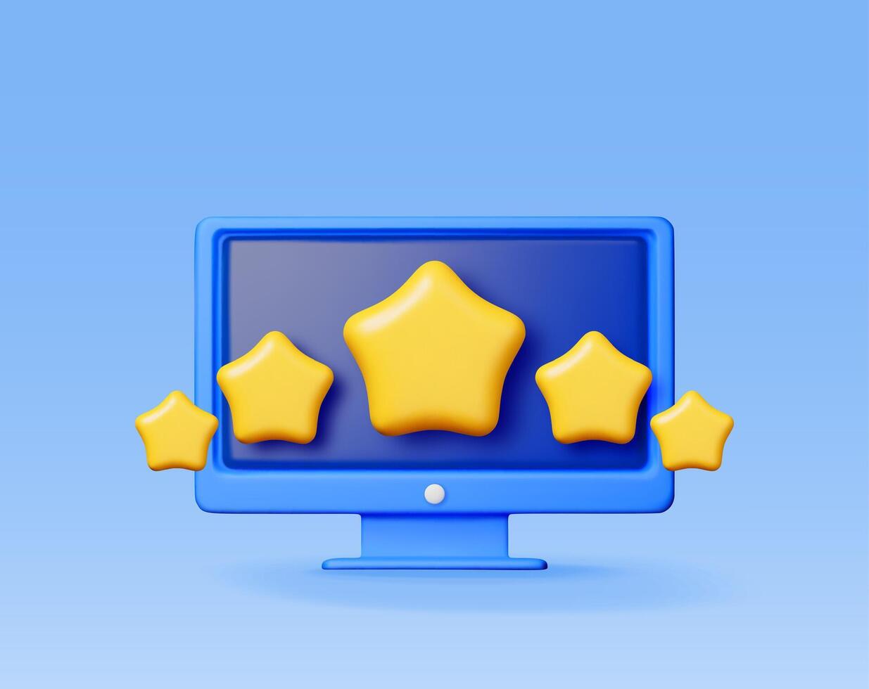 3D computer with customer feedback isolated. Reviews gold star in PC realistic render. Testimonials, rating, feedback, survey, quality and review. vector
