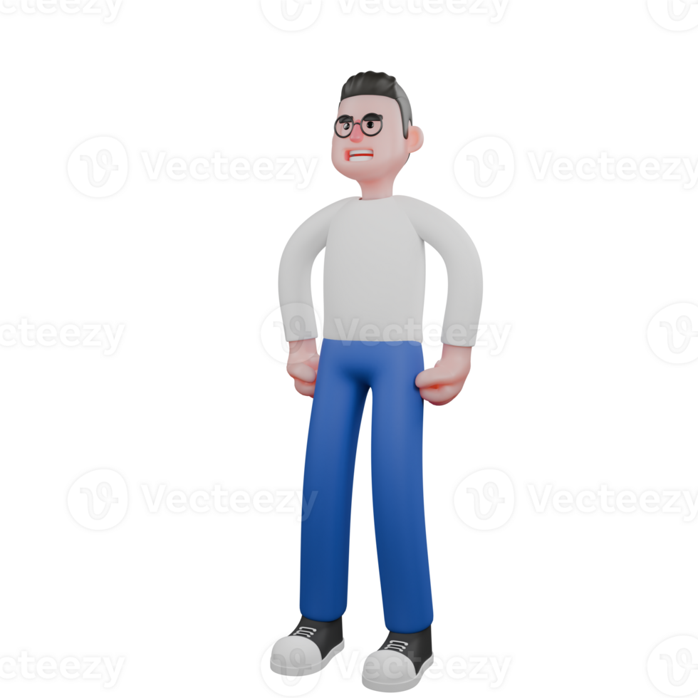 Professional Editing 3D Cartoon Model. A Male Editor stands straight with both hands on his waist, an enthusiastic expression . Illustration Design png