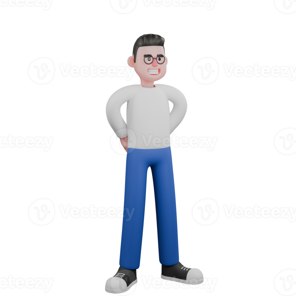 Cartoon Illustration Design of Editor 3D Character. A male editor stands with both hands hidden behind his back, as if in a resting pose. Professional Model png