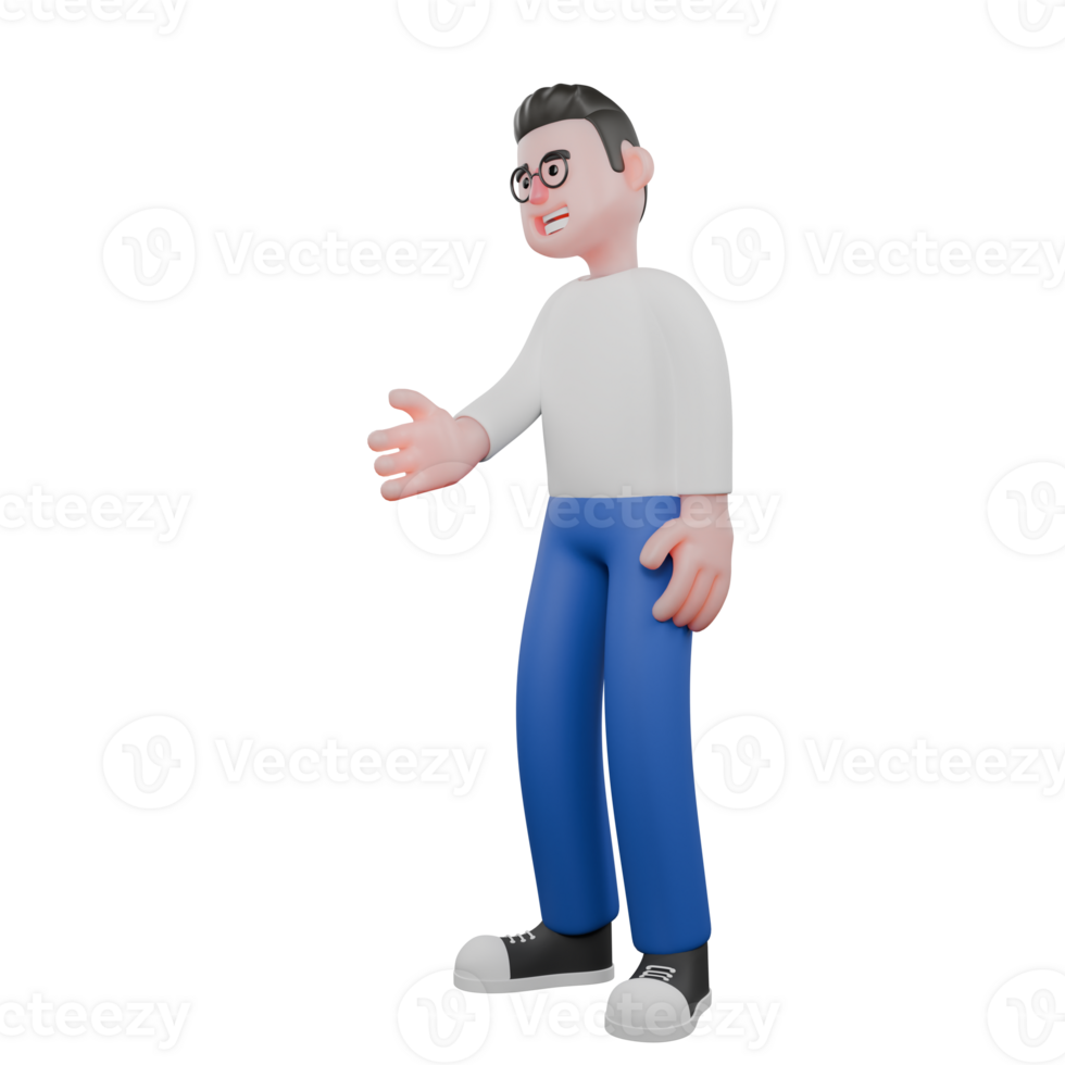 Editor in Cartoon Style 3D Model Illustration. A male editor stands with his right hand extended, handshake expression. Professional Model. png