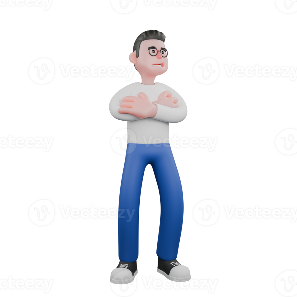 Editor in Cartoon Style 3D Model Illustration. A Male Editor stands with his arms crossed in front of his chest, head slightly raised, arrogant expression . Design Character png