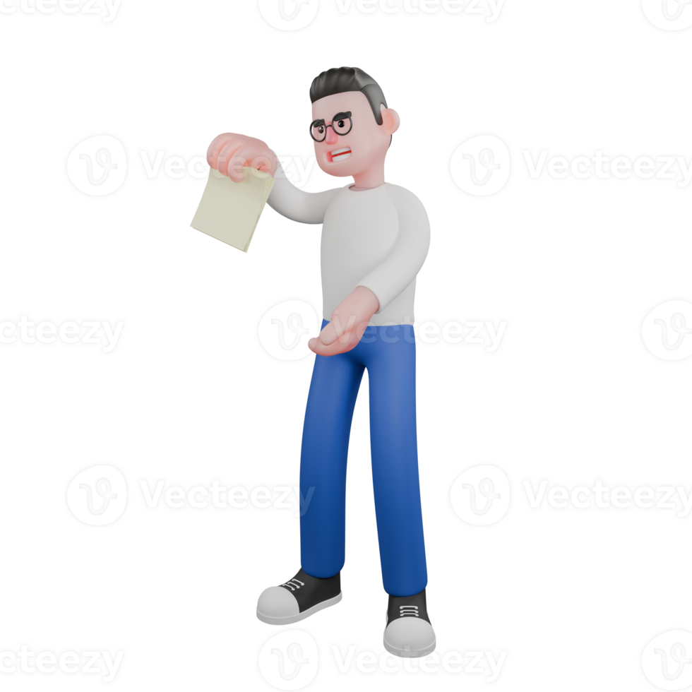 Editor in Cartoon Style 3D Model Illustration. A male Editor stands with right hand holding a piece of paper while his left hand seems to be explaining. Design Character png
