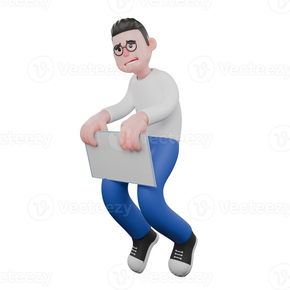 Cartoon Character 3D Model Editor Design. A Male Editor walks on tiptoes while both hands carrying a whiteboard, expression full of plans. Professional Model png