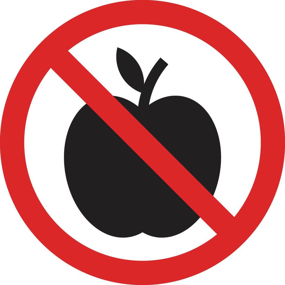 No apple sign isolated on white background . No apple allowed prohibition sign . illustration vector