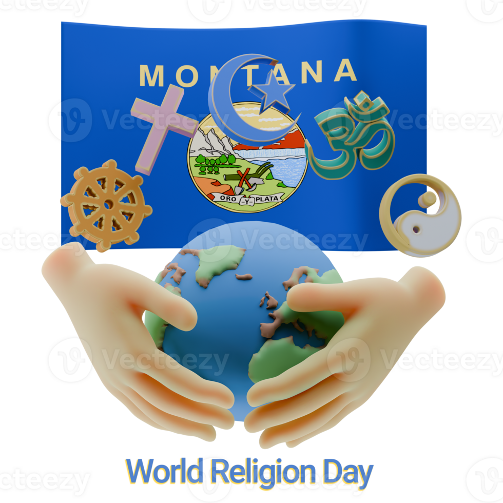 Radiant 3D renders of World Religion Day with Montana Flags png
