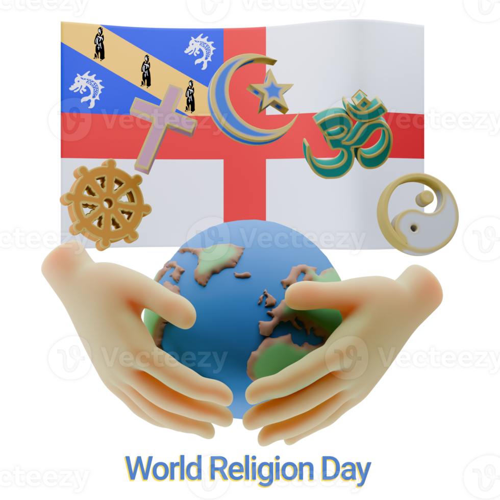 Dazzling 3D renders of World Religion Day Written in Herm Language and Flags png