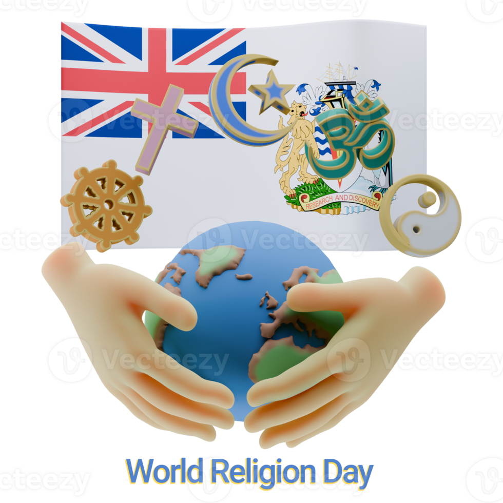Shapely 3D renders of World Religion Day Written in British Antarctic Territory Language and Flags png