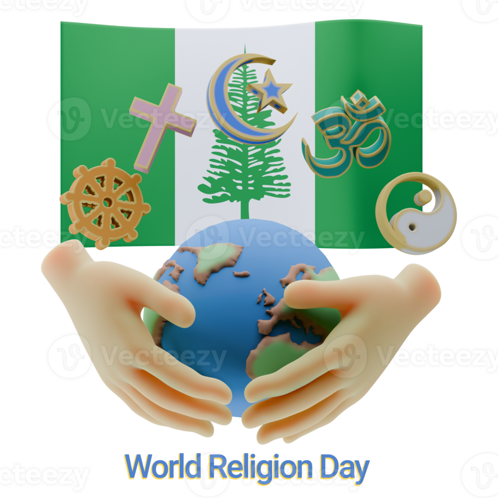 Engrossing 3D renders of World Religion Day Written in Norfolk Island Language and Flags png