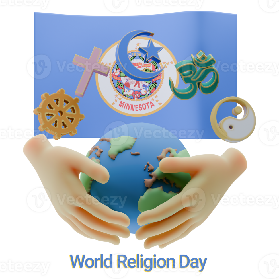 Gorgeous 3D renders of World Religion Day with Minnesota Flags png
