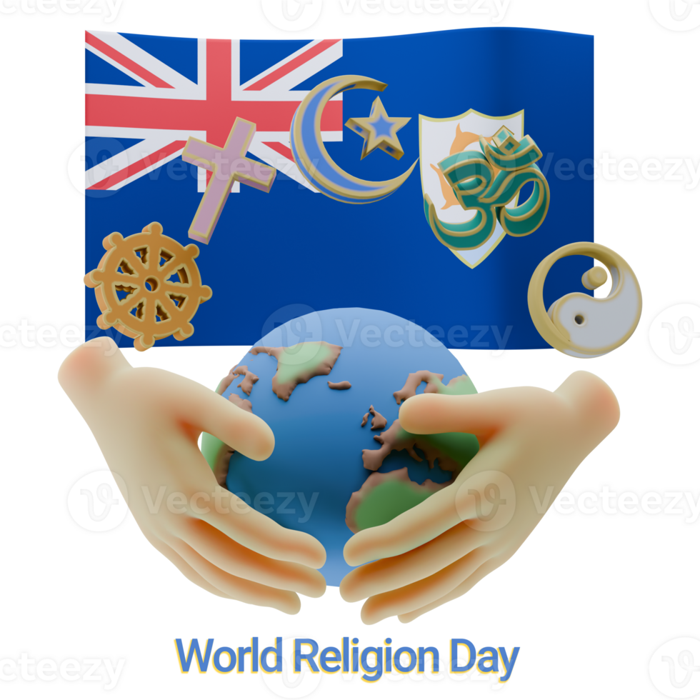 Pleasing 3D renders of World Religion Day Written in Anguilla Language and Flags png