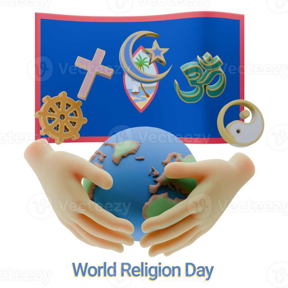 Crafty 3D renders of World Religion Day Written in Guam Language and Flags png