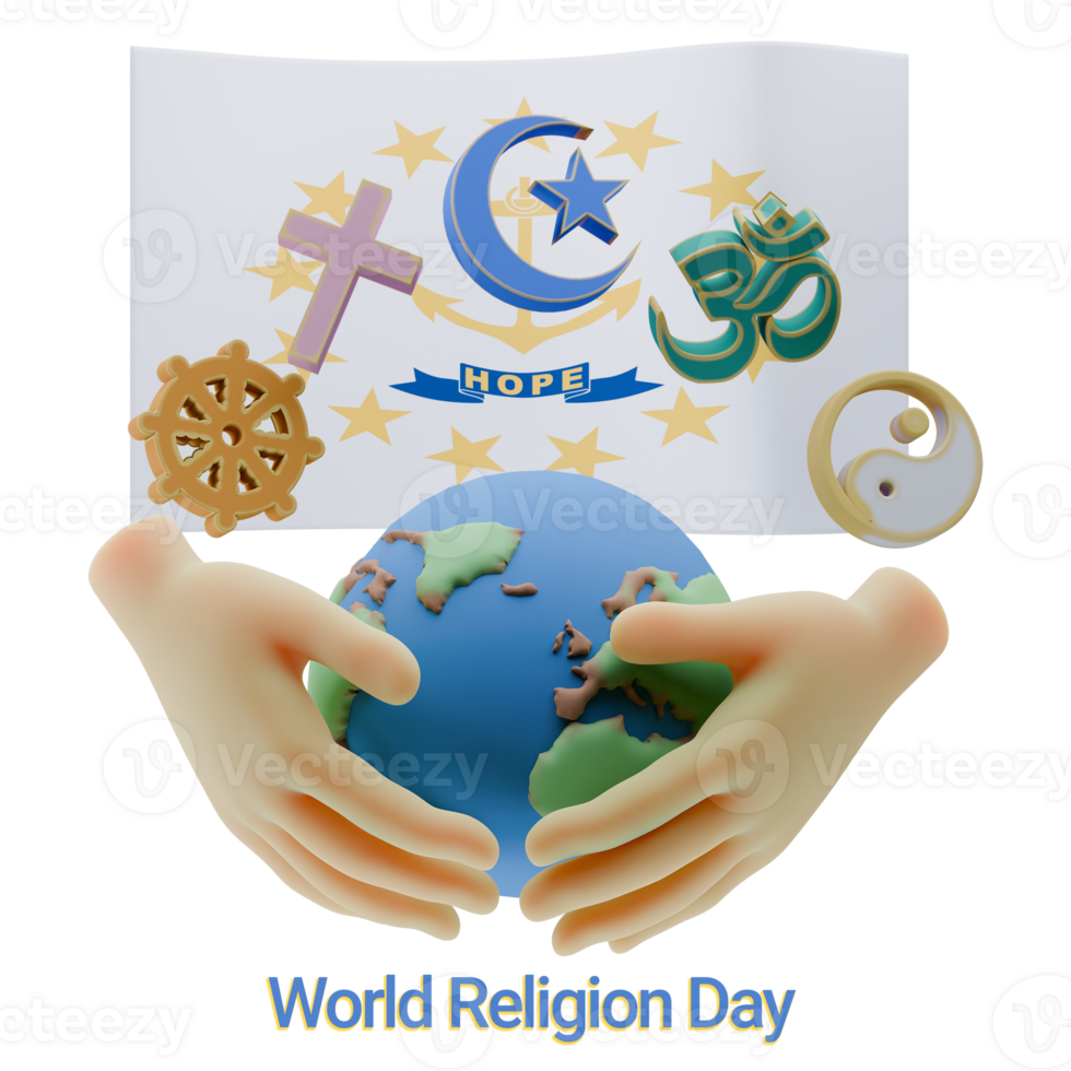 Sumptuous 3D renders of World Religion Day with Rhode Island Flags png