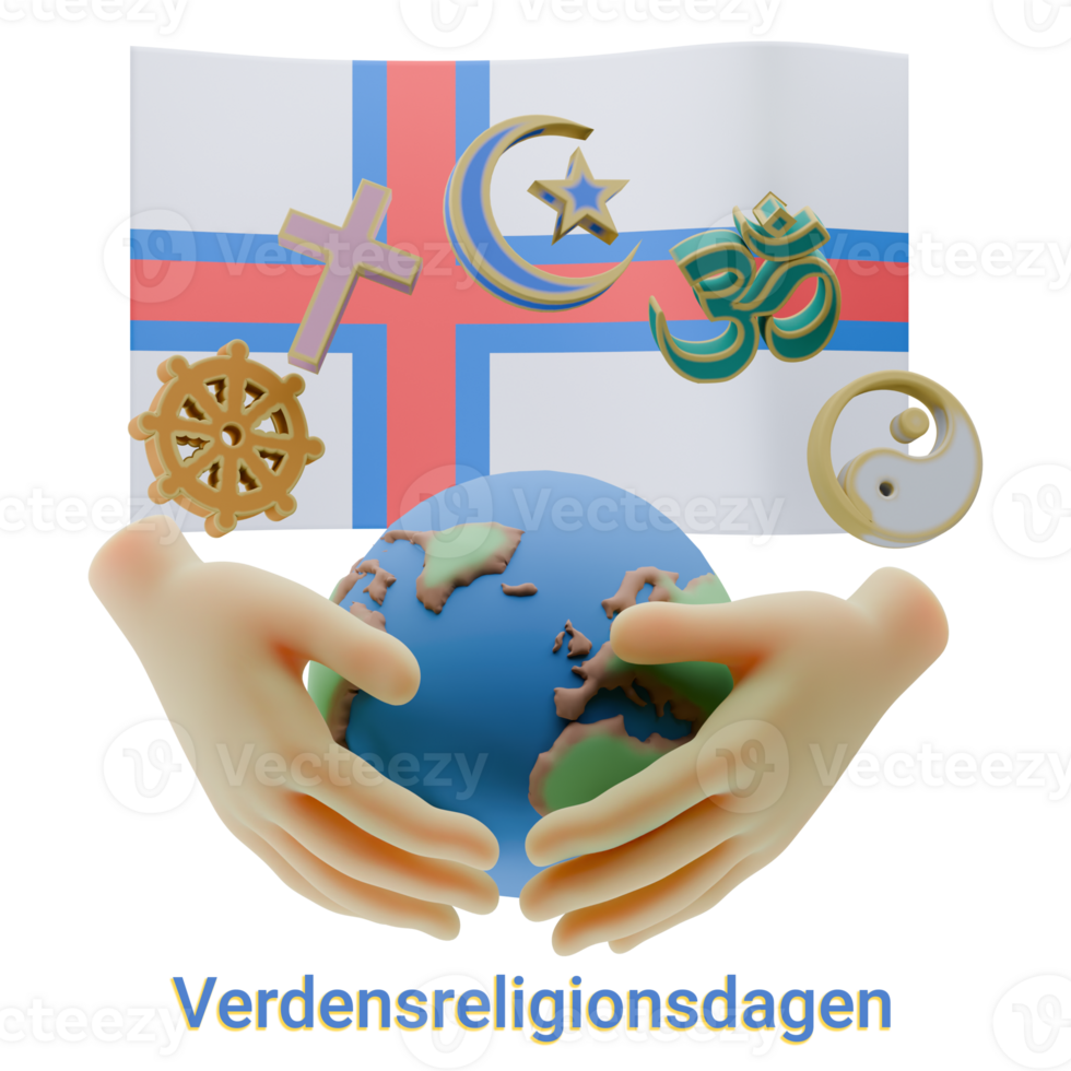 Beguiling 3D renders of World Religion Day Written in Faroe Islands Language and Flags png