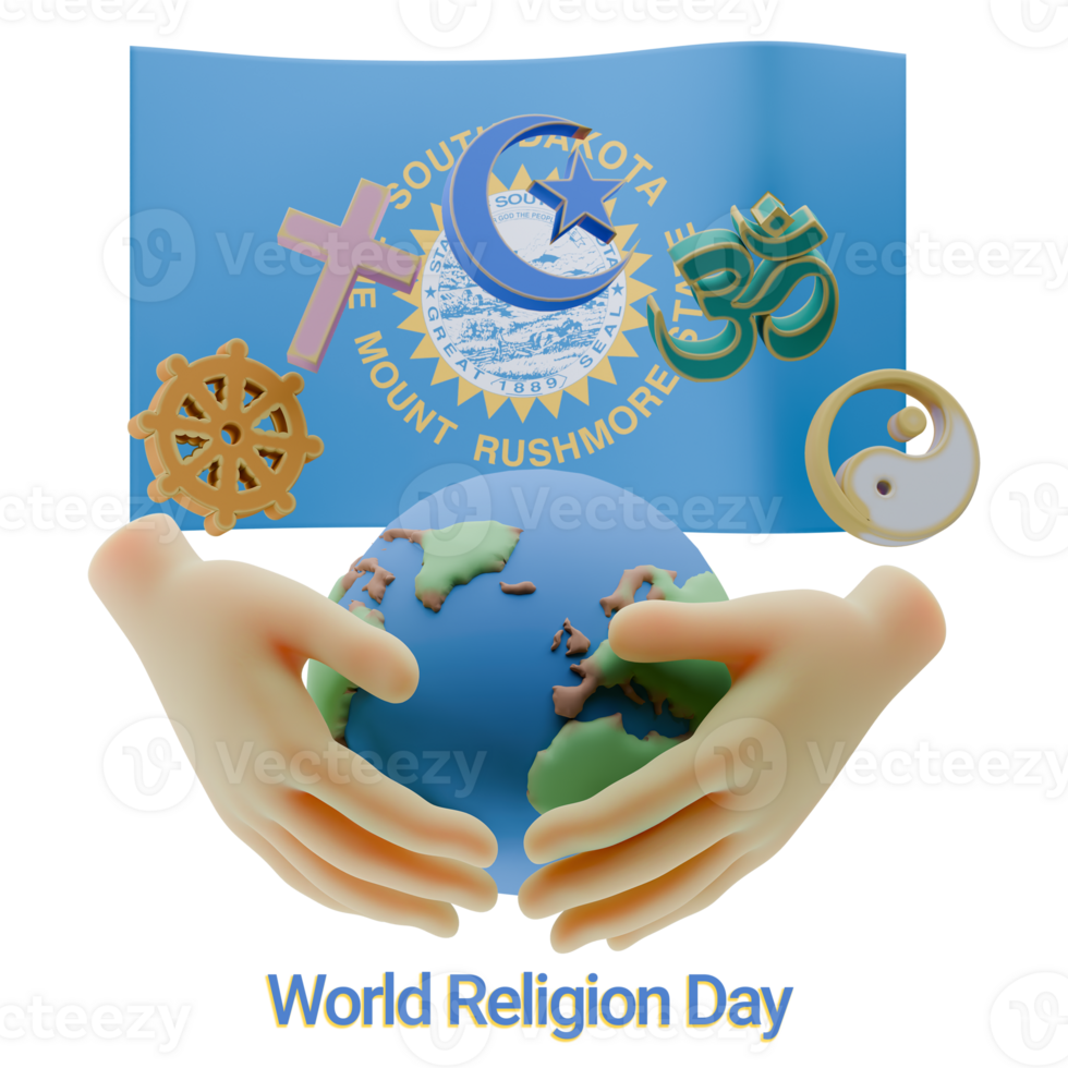 Astonishing 3D renders of World Religion Day with South Dakota Flags png