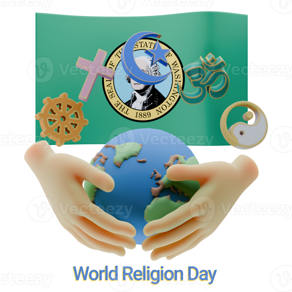 Flawless 3D renders of World Religion Day with Washington Flags png