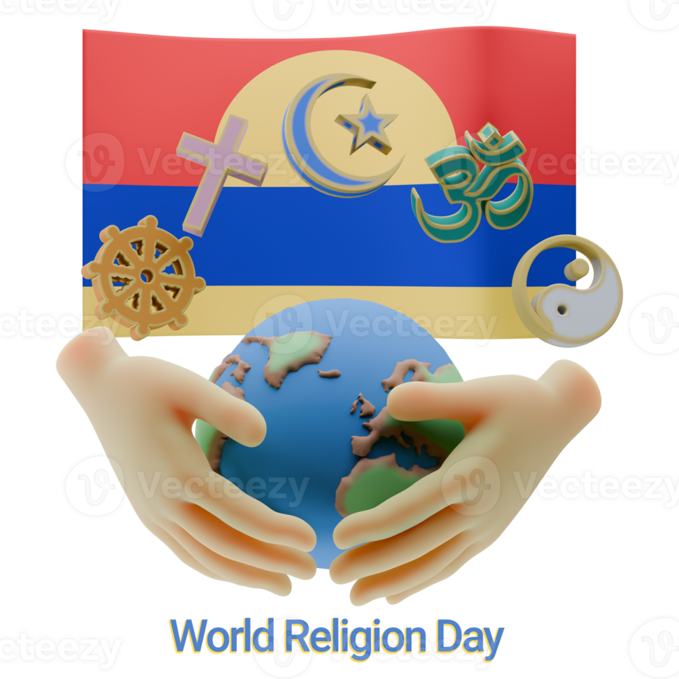 Enlivening 3D renders of World Religion Day Written in Palmyra Atoll Language and Flags png