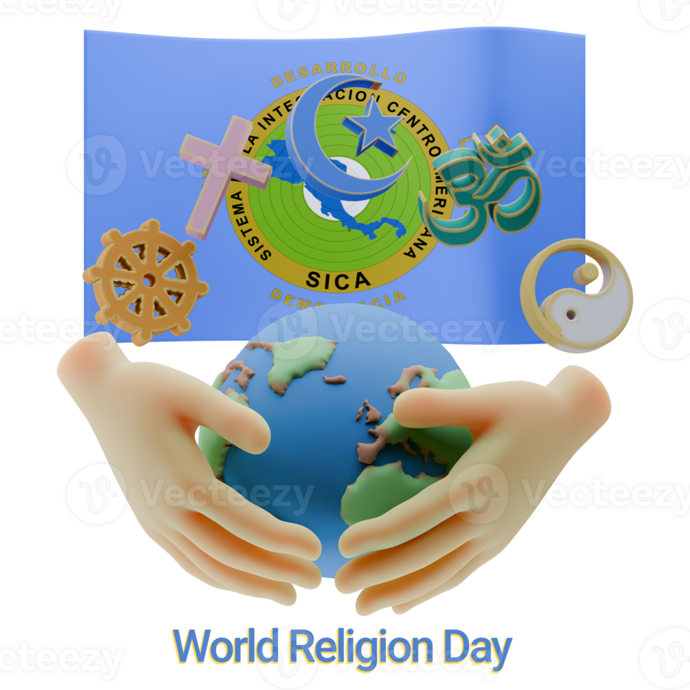 Lush 3D renders of World Religion Day with Central American Integration System Flags png