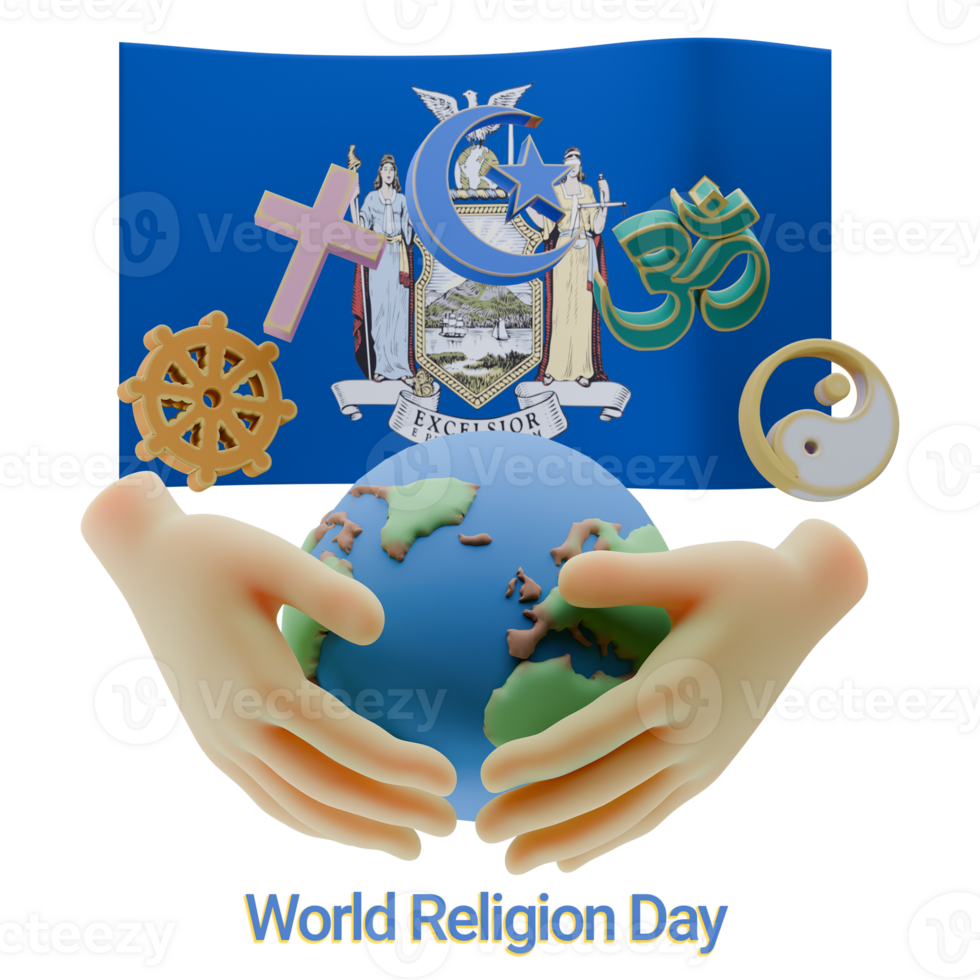 Charming 3D renders of World Religion Day with New York Flags png