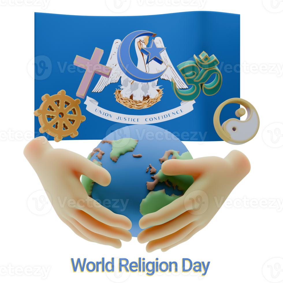 Majestic 3D renders of World Religion Day with Louisiana Flags png