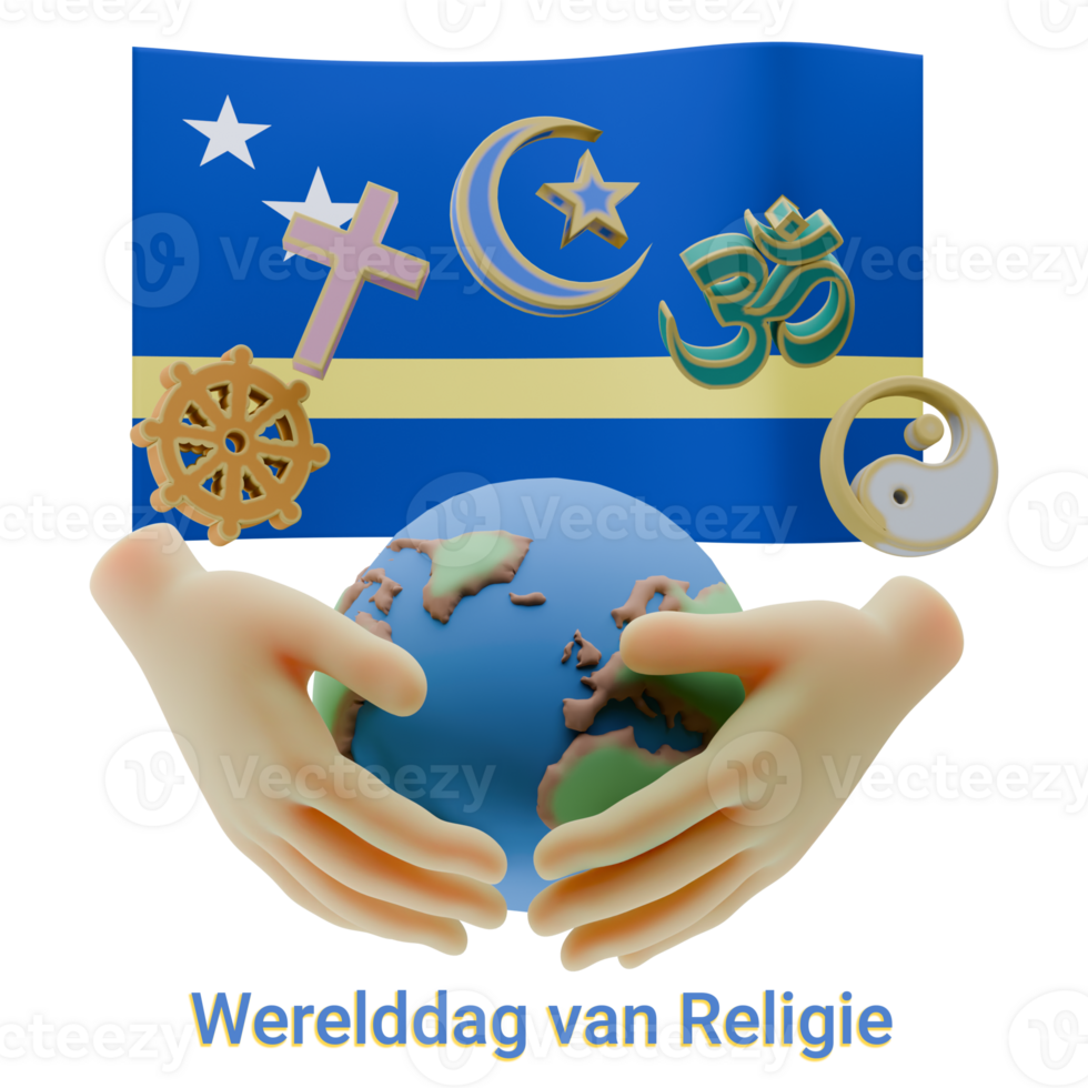 Angelical 3D renders of World Religion Day Written in Curacao Language and Flags png