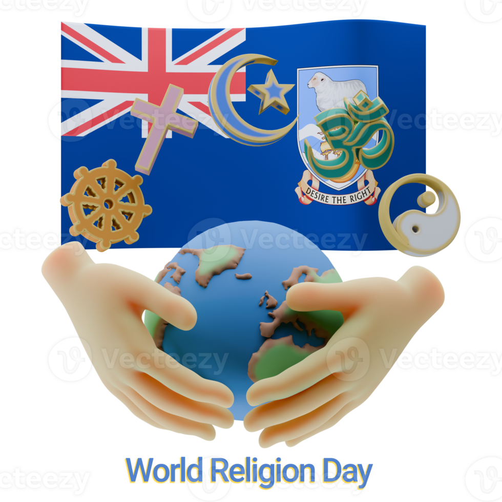 inspiring 3D renders of World Religion Day Written in Falkland Islands Language and Flags png