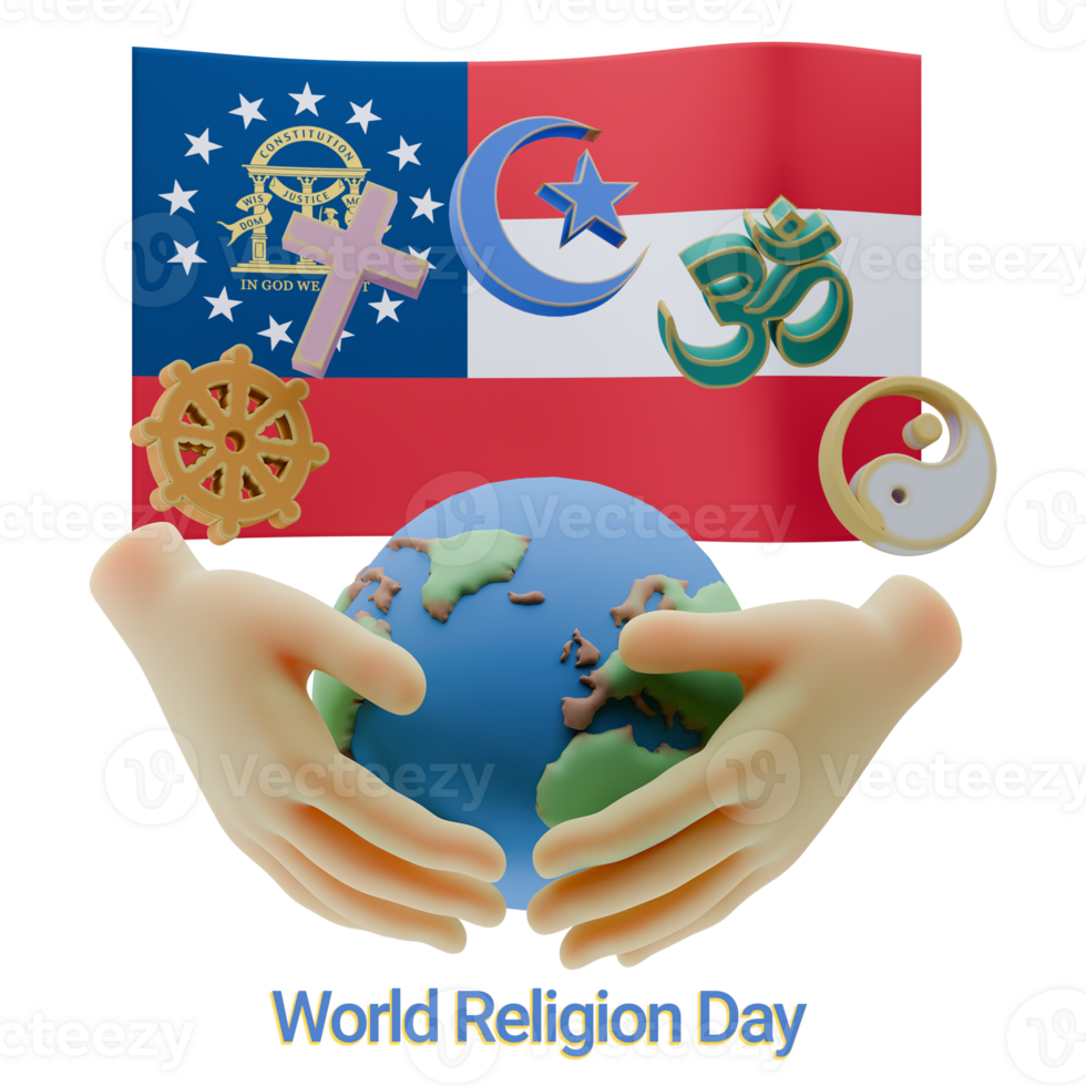 Colorful 3D renders of World Religion Day with US Georgia Flags png