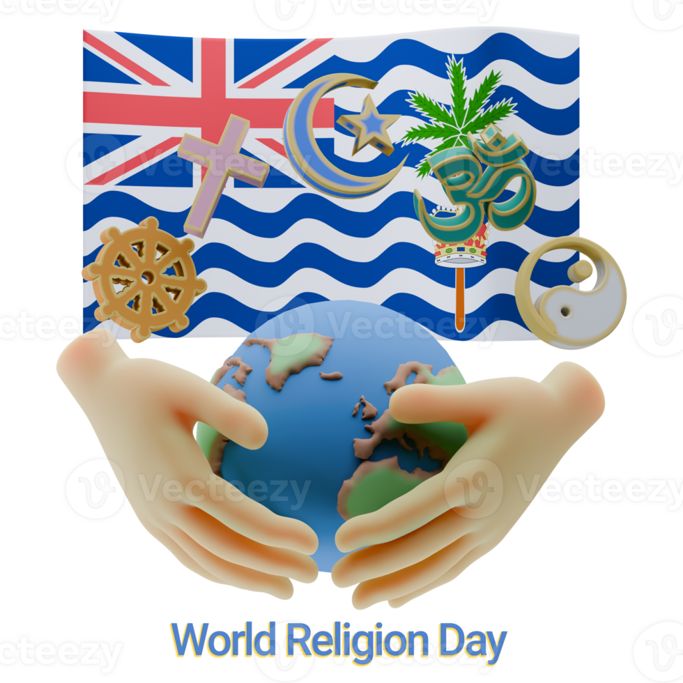 Statuesque 3D renders of World Religion Day Written in Commissioner of British Indian Ocean Territory Language and Flags png