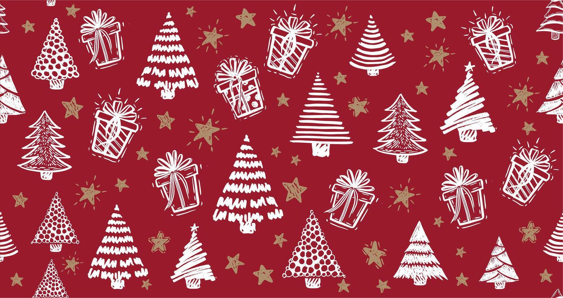 Christmas tree and gift, New Year set on red vector