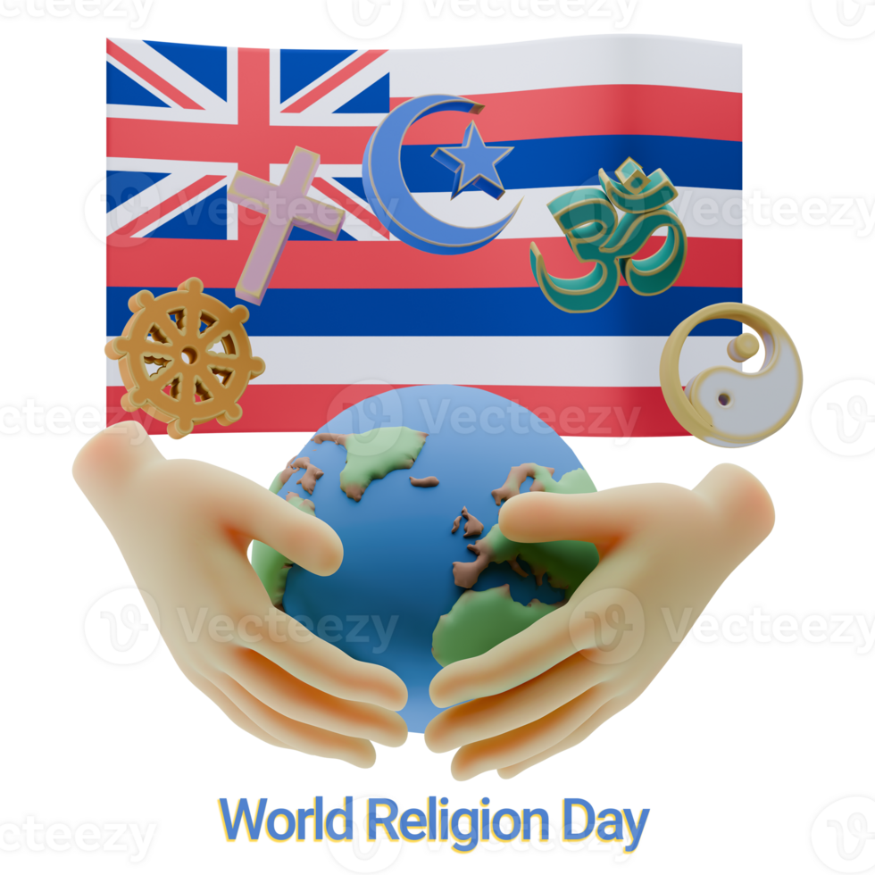 Captivating 3D renders of World Religion Day with hawaii Flags png